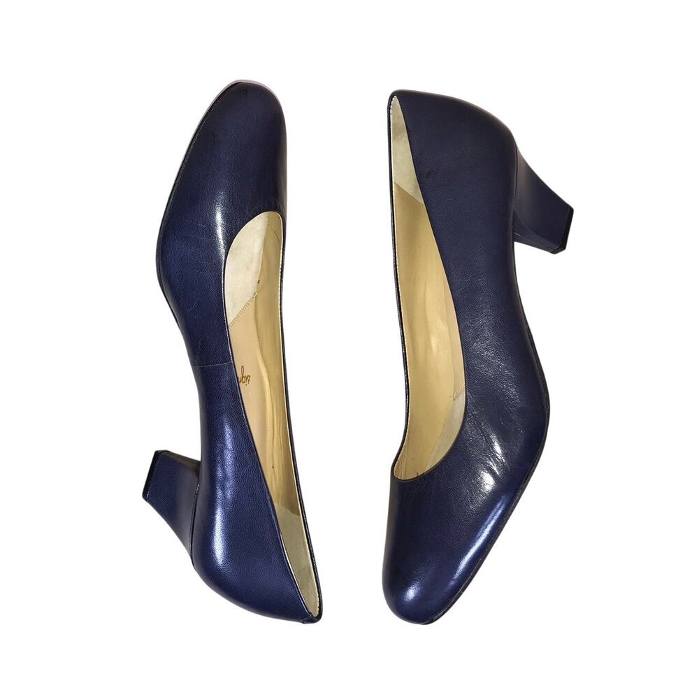 Trotters Pumps Women’s 10.5 Navy Blue Leather Block Heel Business Casual Shoes